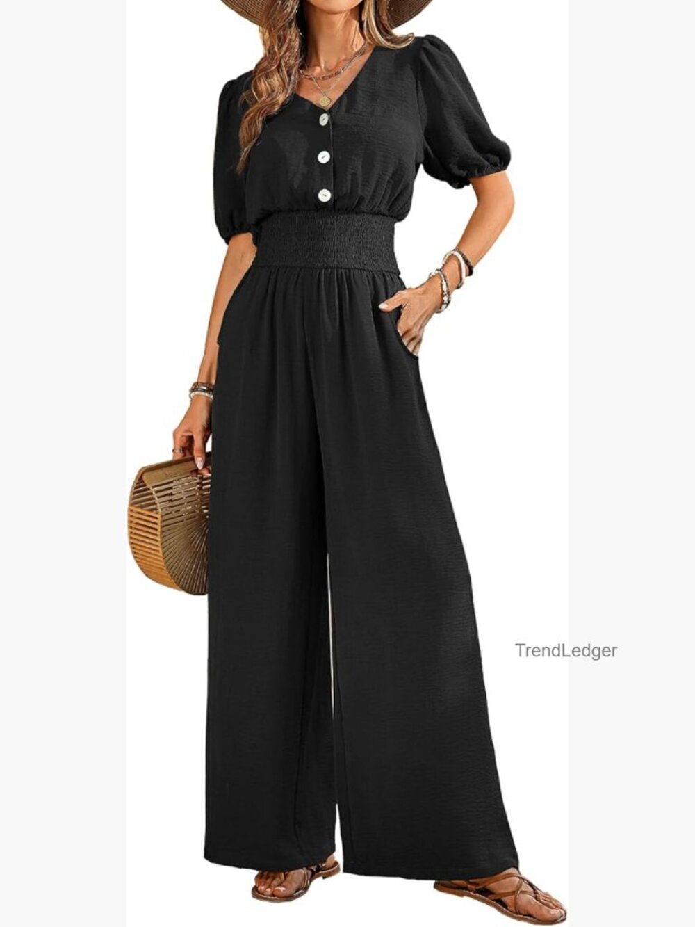 V Neck Short Sleeve Wide Leg Jumpsuit Romper Dressy Casual